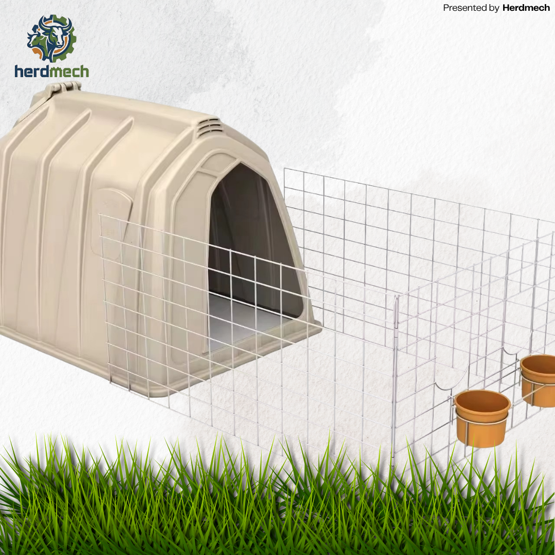 Plastic Calf Pen Hutch with Galvanized Fence | Cow Free Stall