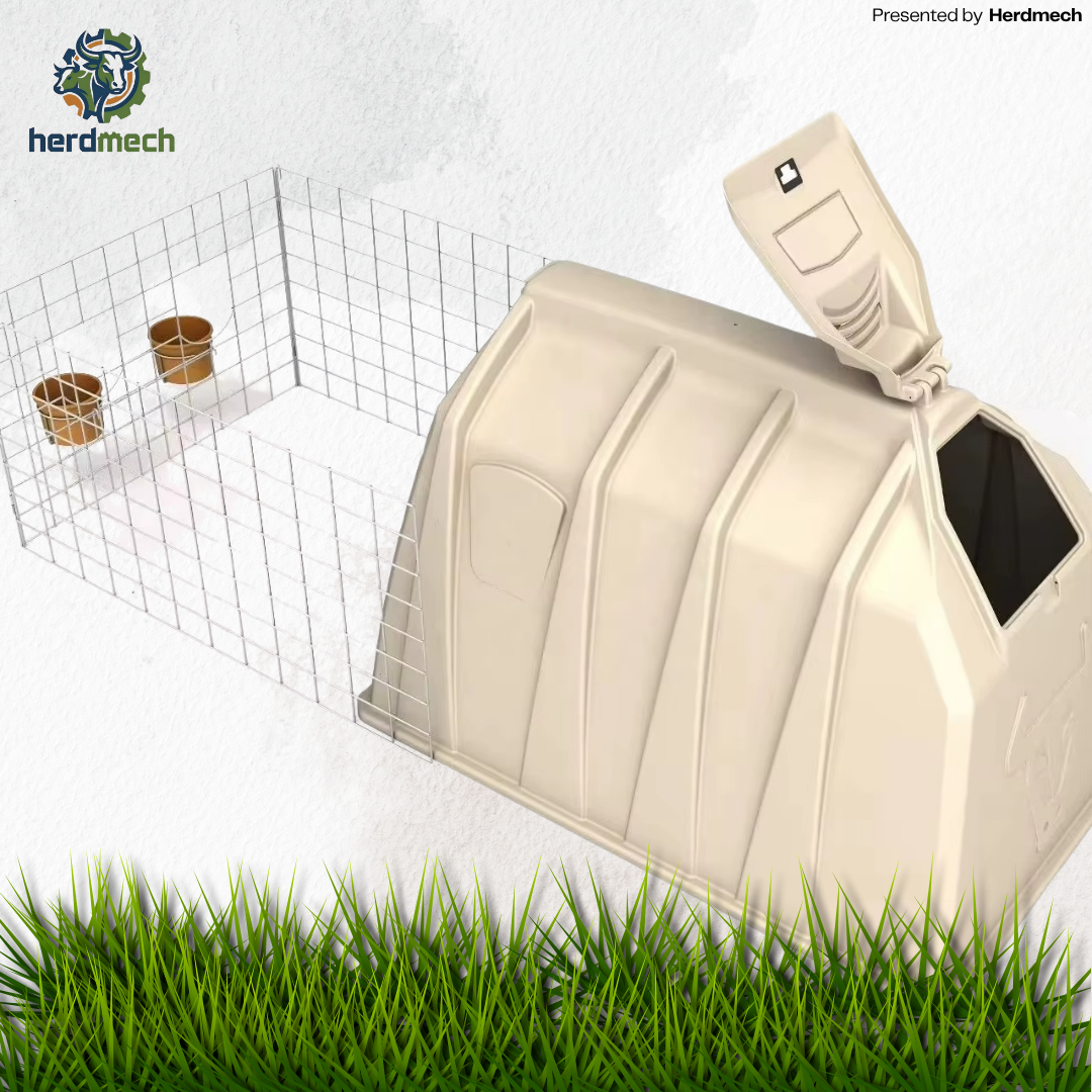 Plastic Calf Pen Hutch with Galvanized Fence | Cow Free Stall
