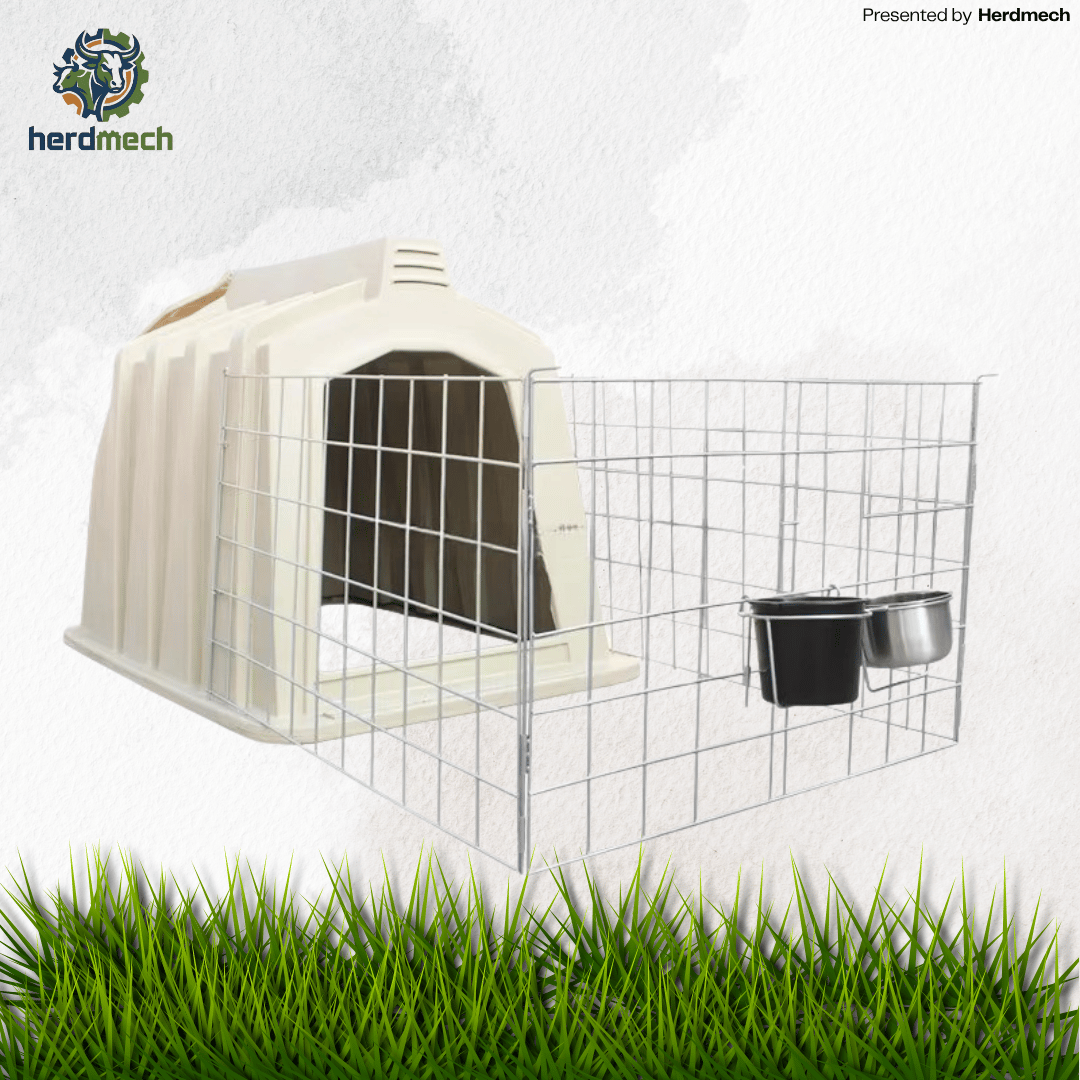 Plastic Calf Pen Hutch with Galvanized Fence | Cow Free Stall